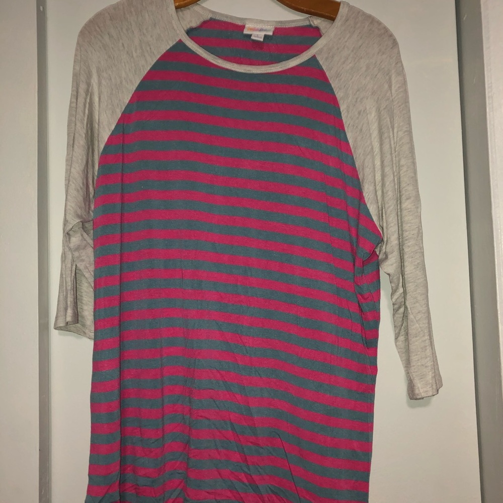LulaRoe Pink and Grey Stripe Randy size Large